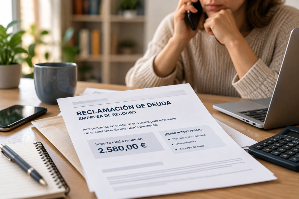 Persona recibiendo una reclamación de deuda de una empresa de recobro