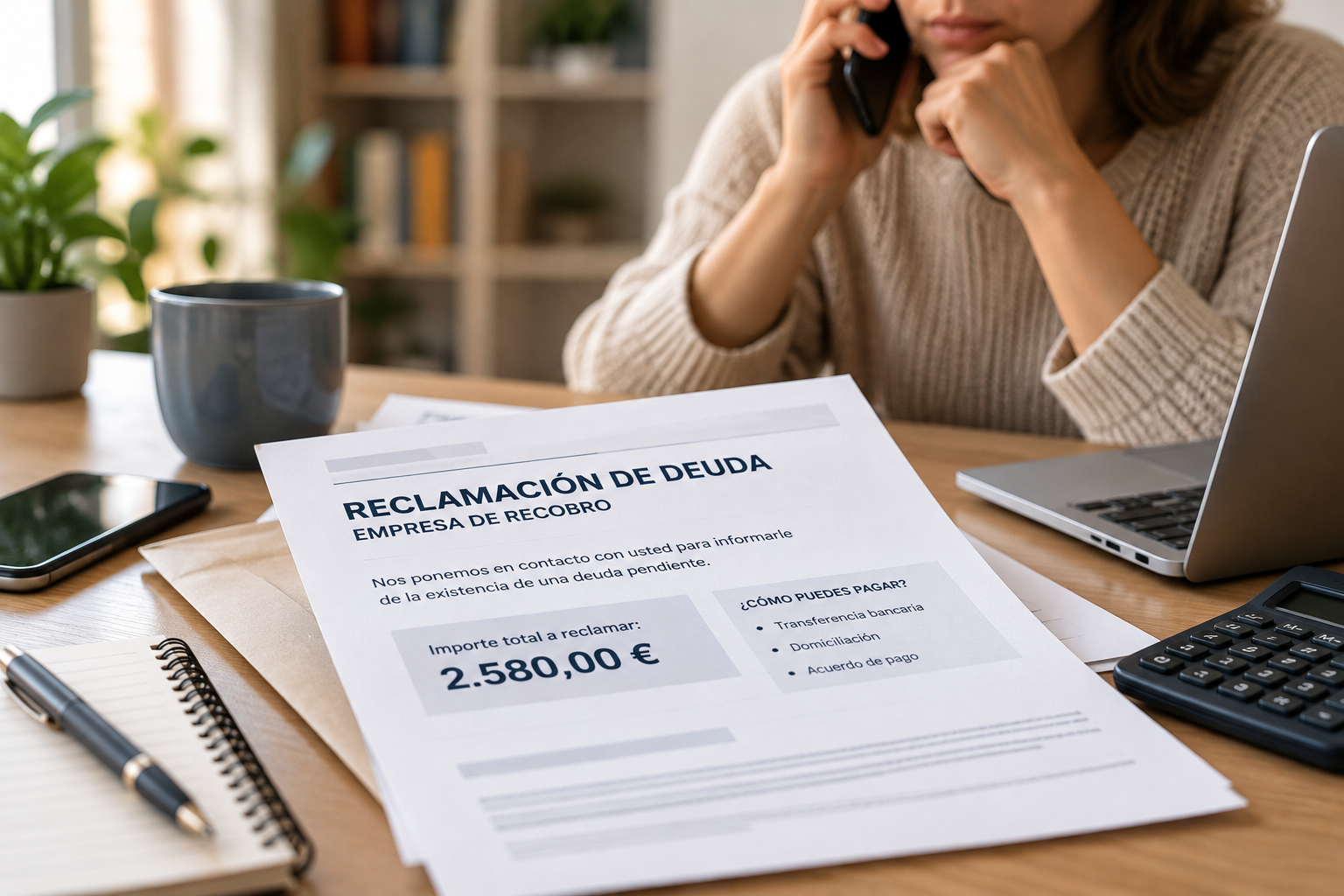 Persona recibiendo una reclamación de deuda de una empresa de recobro