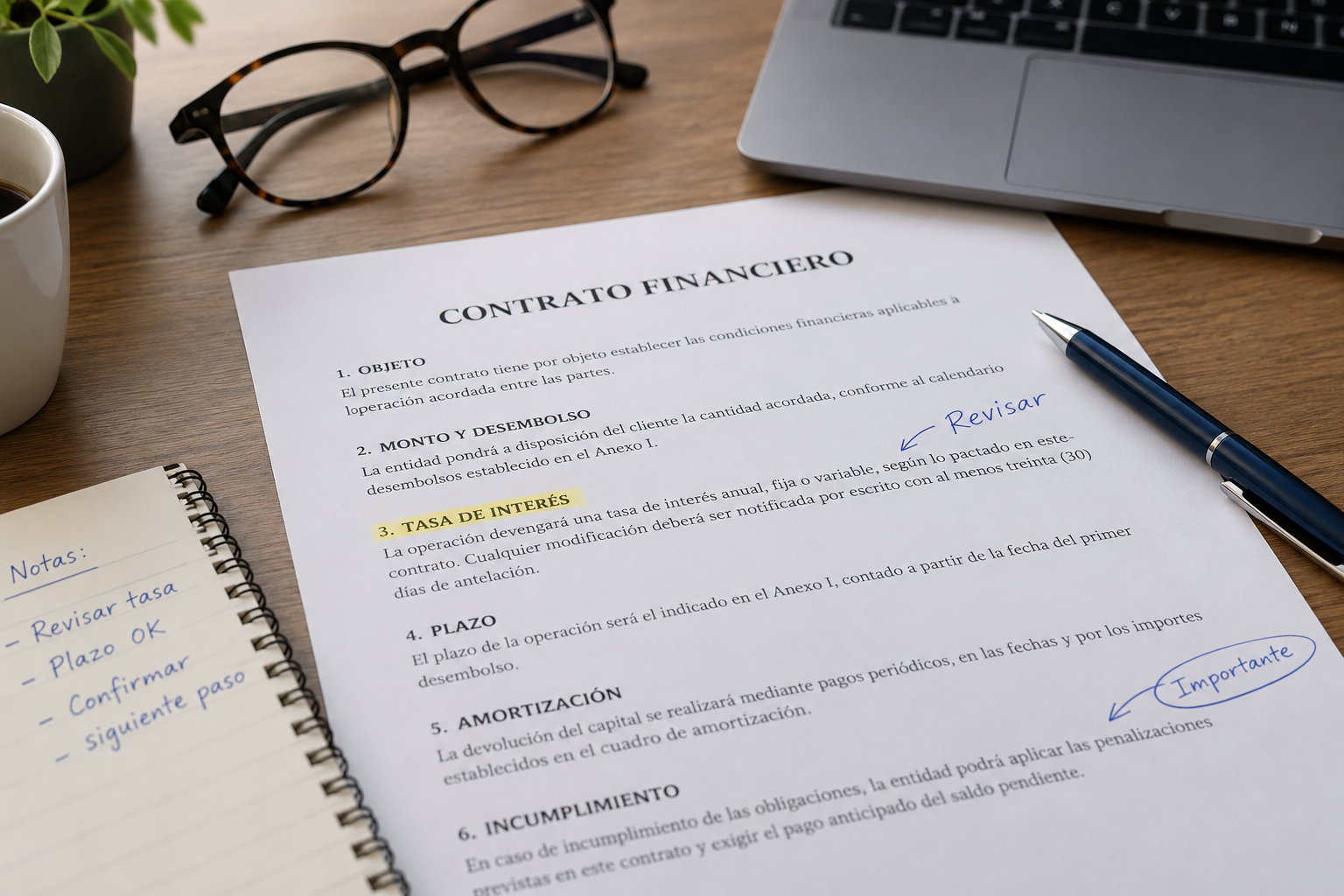 Contrato bancario para revisar posibles cláusulas abusivas