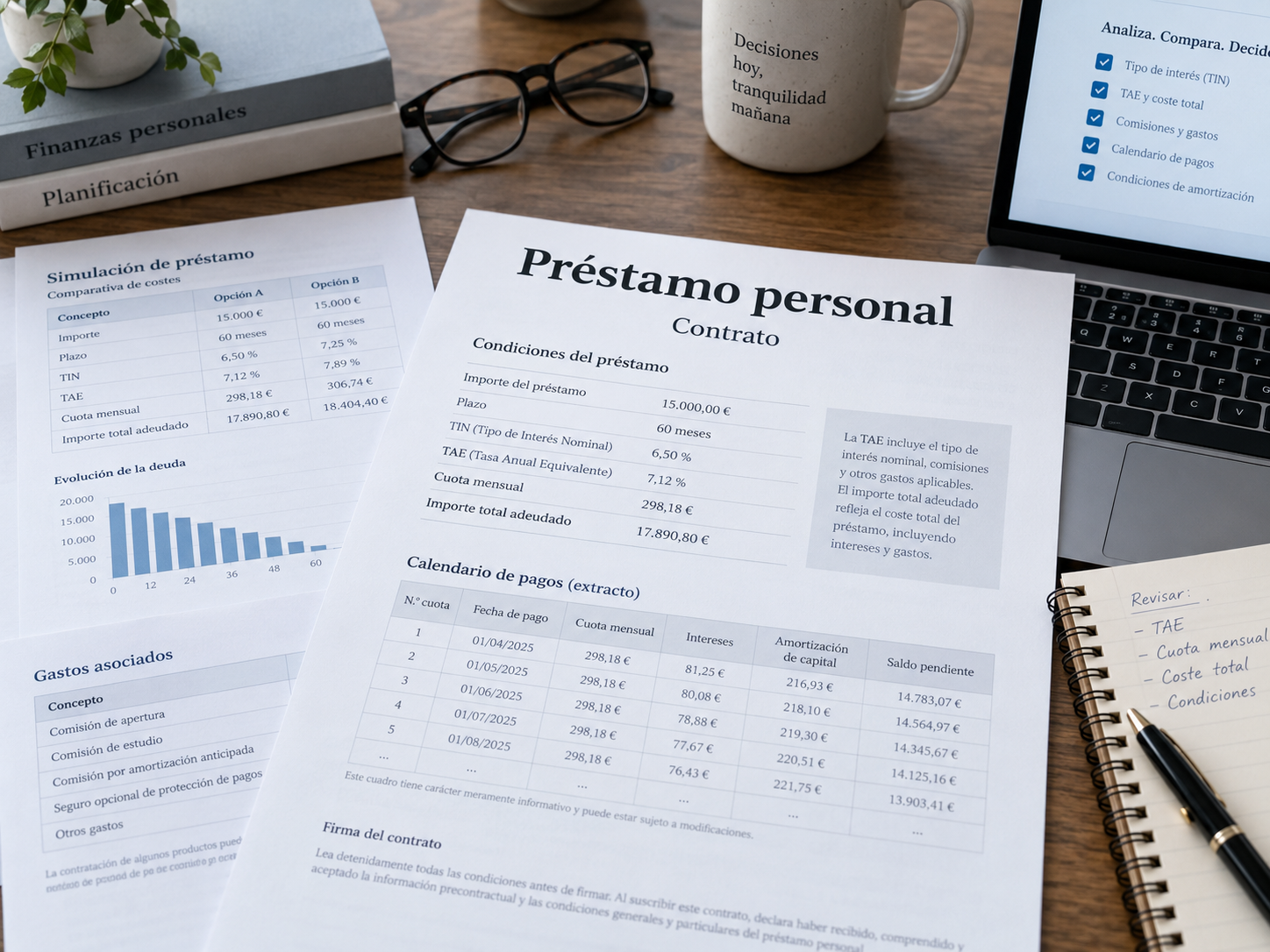 Contrato para revisar intereses y costes de un préstamo personal